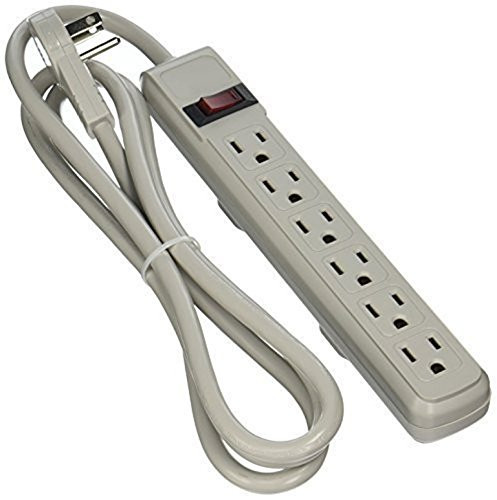 eDragon Surge Protector, Flat Rotating Plug, 6 Outlet, Horizontal Outlets, Plastic, Power Cord, 6 Feet, Gray, Pack of 4