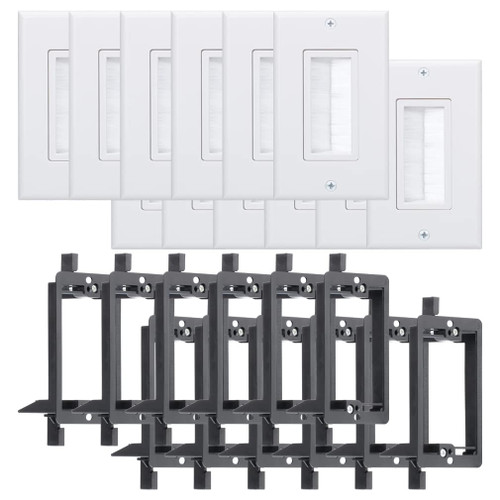Wi4You Cable Pass Through Wall Plate White, Decora Brush Wall Plate with 1 Gang Low Voltage Mounting Bracket, In Wall Cable Management Kit for Cables and Wires(12 Pack)