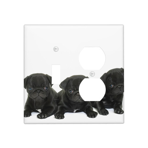 Cute Black Pug Wall Plate Cover 2-Gang Wall Plate Single Gang Light Switch Cover Electrical Receptacle Plug Covers Outlet Switch Cover for Electrical Outlets Decor