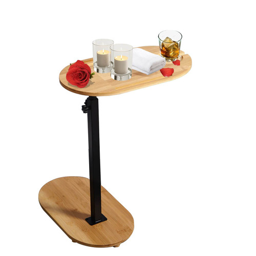 HulkMax Bamboo Bathtub Tray Table with 18-32 inch Adjustable Height, Freestanding Bath Caddy Tray for Tub Against Wall, Bathtub Side Table Tub Shelf for Luxury Bath Home Spa Bathtub Accessories