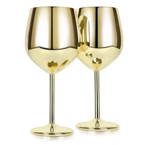 FOOLS ALIBAI Stainless Steel Unbreakable Stemmed Wine Glasses, Steel Wine Goblets gold Set of 2, 17 oz Wine Goblets Red White Wine, Shatterproof BPA Free Great for Outdoor Events, Picnic (Gold)