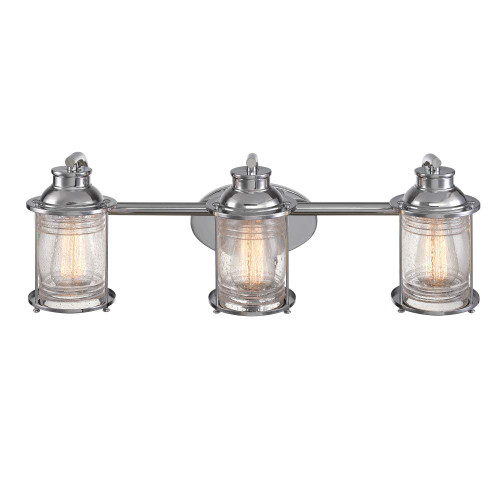 Globe Electric 51272 Bayfield 3-Light Vanity Light, Chrome, Ribbed Seeded Glass Shades