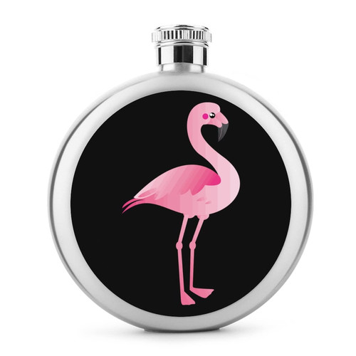 Flamingo Stainless Steel Liquor Hip Flask 5OZ For Wine Drink Round Pocket Portable Funny Print