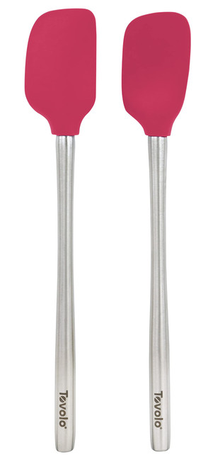 Tovolo Flex-Core Stainless Steel Handled Mini Spatula & Spoonula Set of 2, Kitchen Utensil Set, BPA-Free Silicone, Safe for Cast Iron & Cookware Dishwasher-Safe, Viva Magenta