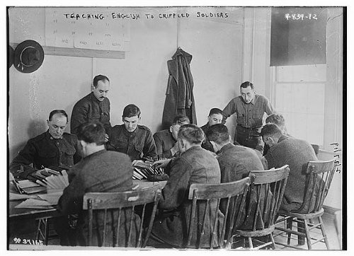 HistoricalFindings Photo: Teaching English,crippled Soldiers,Troops,Chair,Bain News Service