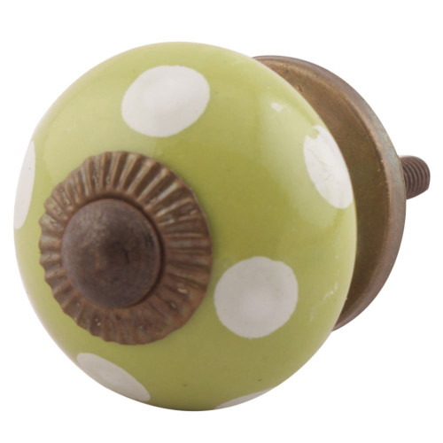 Indian Shelf 2 Pack Kitchen Hardware Knobs & Pulls|Dotted Door Pulls for Kitchen Cabinets|Hardware Knobs Green|Single Cabinet Knobs Ceramic|Vintage Knobs for Dresser Drawers|Dresser Knobs Kids