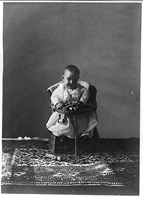 HistoricalFindings Photo: Baby in Chair with Homemade Toys,Children,c1900,John G. Bullock
