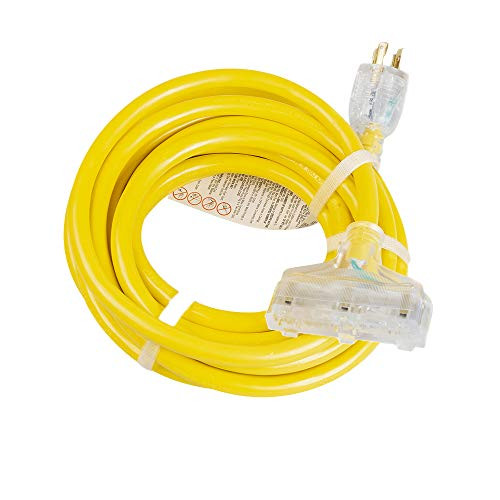 XUANHUA 25 FEET Heavy Duty Generator Power Cord. 30A 125V Generator Power 3750 Watts (L5-30P to Three NEMA 5-15R) Extension Cord with UL Listed-25FT, (Yellow&Transparent)