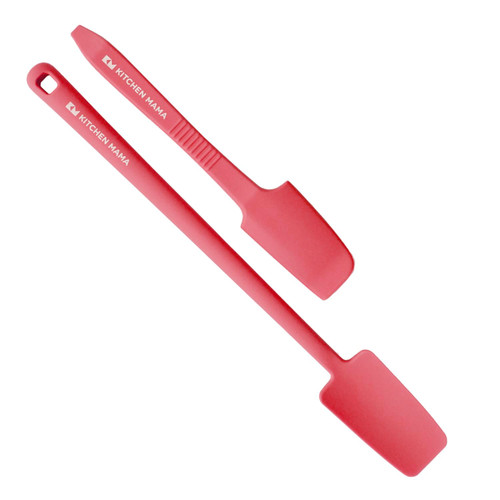 Kitchen Mama Silicone Jar or Can Spatula: Set Of 2 Platinum Spatulas Silicone Heat Resistant, Long Scraper For Jars & Blender, Small Scraper For Cans, Scoop & Spread Peanut Butter (Red)
