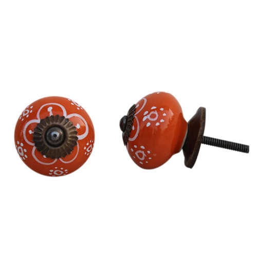 Indian Shelf 2 Pieces Dresser Door Knobs | Floral Drawer Pulls and Knobs | Draw Pulls Orange | Knob Ceramic | Cabinet Knobs Kitchen | Single Drawer Knob