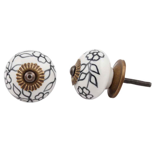 Indian Shelf 4 Pieces Knobs Dresser | Leaf Floral Knobs and Pulls for Cabinets and Drawers | Modern Pulls for Cabinets Black | Knobs for Cabinets Ceramic | Bathroom Cabinet Knobs | Single Drawer Knob