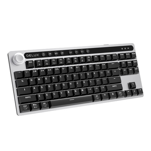 DeLUX Wireless Mechanical Keyboard with Dial & Tri-Mode Connection, Low Profile Switches, LED Backlight & Rechargeable Battery for Windows & Mac (KS200DB-Grey)