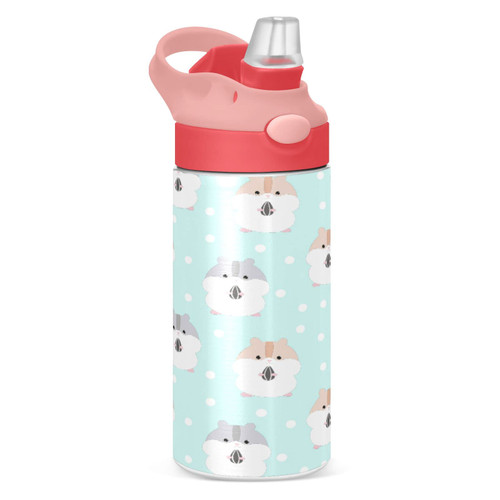 Small Water Bottle for Kid 12oz Cute Hamster and Polka Dots Insulated Bottle with Straw Lid Stainless Steel Tumbler Vacuum Cup Thermal Bottles