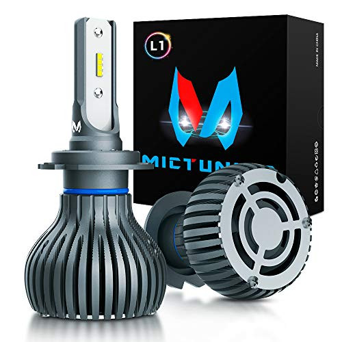 MICTUNING H7 LED Headlight Bulbs L1 Series All-in-One Automotive Headlight, 60W 6500K Xenon White Extremely Bright, Plug-N-Play Headlight Replacement - DOT Approved