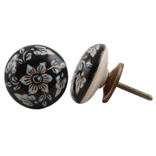 Indian Shelf 6 Pack Dresser Drawer Knobs Vintage|Floral Nursery Dresser Knobs|Black Vintage Drawer Pulls & Knobs for Dresser|Ceramic Cabinet Hardware Pulls|Cute Door Knobs|Cabinet Knobs Decorative