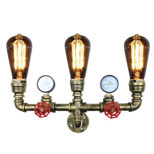 PUPERY Retro Wall lamp Retro Industrial Steampunk Wall Sconce, Water Pipe Wall Mounted Lighting Fixtures,E26 Wall Industrial Vintage Edison Lamp Fixture (3 Lights) PUPERY Retro Wall lamp Retro Industrial Steampunk Wall Sconce, Water Pipe Wall Mounted Lighting Fixtures,E26 Wall Industrial Vintage Edison Lamp Fixture (3 Lights)