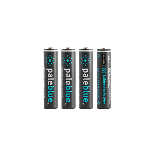 USB Rechargeable AAA Batteries by Pale Blue, Lithium Ion 1.5v 600 mAh, Charges Under 1 Hour, Over 1000 Cycles, 4-in-1 USB-A to USB-C Charging Cable, LED Charge Indicator, 4-Pack USB Rechargeable AAA Batteries by Pale Blue, Lithium Ion 1.5v 600 mAh, Charges Under 1 Hour, Over 1000 Cycles, 4-in-1 USB-A to USB-C Charging Cable, LED Charge Indicator, 4-Pack