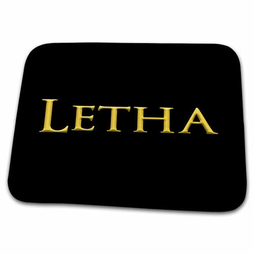 3dRose Letha popular girl baby name in the USA. Yellow on black... - Dish Drying Mats (ddm-353970-1)