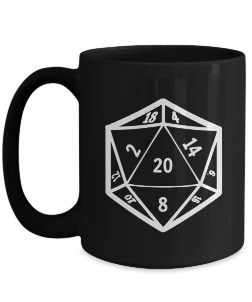 Black D20 Mug 11oz 15oz novelty dice coffee cup dnd dungeons dragons dungeon dragon d and d Pathfinder Tabletop Gaming Gamer