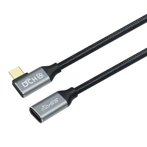 DCHAV 1.5ft 100W USB C to USB C Cable Male Female 10Gbps Data Transfer 4K Video Output Fast Charging 90 Degree Type C to Type C Monitor Cord 3.1 Gen 2 PD 20V 5A Nylon Braided for Phone Tablet Laptop