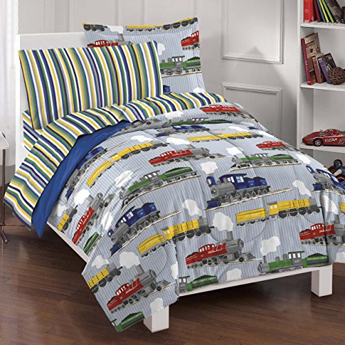 Dream Factory Trains Ultra Soft Microfiber Boys Comforter Set, Blue, Full (Renewed)