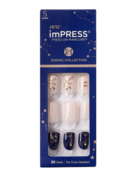 Impress Kiss ImPress Press-On Short Length Square Shape Nails IM13Y9 Aquarius Zodiac Limited Edition,30 Count (Pack of 1)