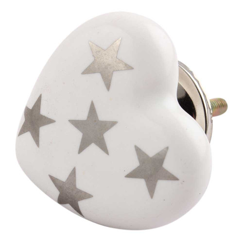IndianShelf 4 Pack Dresser Knobs Girls Room|Star Heart Knobs & Pulls for Cabinets & Drawers|Vintage Dresser Pulls Silver|Cupboard Knobs Ceramic|Cabinet Hardware Knobs|Flower Knobs for Dresser Drawers