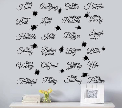 Large Size Vinyl Wall Quotes Stickers Inspirational Paint Splatter Wall Decal Motivational Saying Home Decals for Walls Peel Stick Positive Word Decor Wall Art Sticker for Office Classroom Teen Dorm.