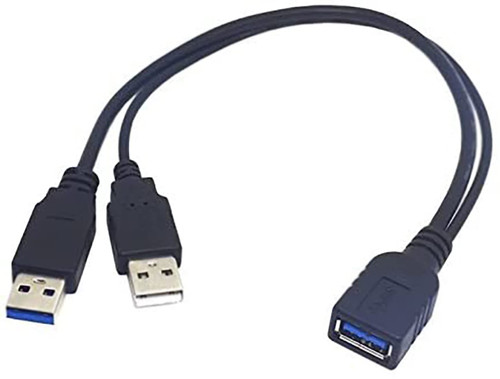 LIONX USB 3.0 Female to Dual USB Male Extra Power Data Y Extension Cable for 2.5" Mobile Hard Disk Black Color