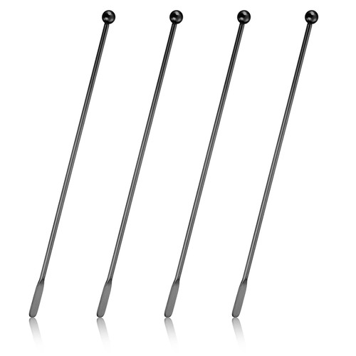 4Pcs Stainless Steel Stirrers Stir Cocktail Drink Swizzle Stick, 7.5'' Beverage Stirrers Metal with Small Rectangular Paddles, Reusable Stir Sticks for Coffee Bar Chocolate Milk(Black)