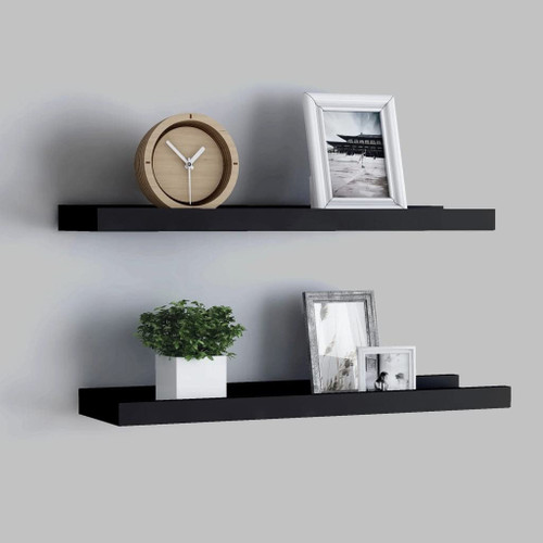 Picture Frame Ledge Shelves,Wall Shelves for for Storage, Bedroom Living Room Bathroom Kitchen Office and More,2 pcs Black 15.7"x3.5"x1.2" MDF
