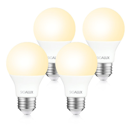 Sigalux LED Light Bulbs 60 Watt Equivalent A19 Standard Light Bulbs 2700K Warm, Non-Dimmable Energy Efficient 9.5W LED Soft White Bulb with E26 Medium Base, 800 Lumens, UL Listed, 4 Packs