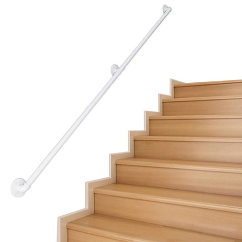 Safety White Metal Stair Handrail for Indoor Outdoor|Safety Support Hand Rails for Disabled Elderly Wrought iron Staircase Railing Wall Mount Kit,for Villa Loft Hospital Access Corridor Banister