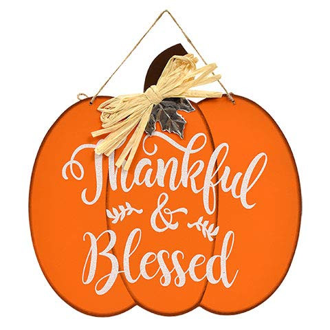 Fall Autumn Thanksgiving Harvest Pumpkin Leaves Decorations Home Decor Sign - Thankful & Blessed Pumpkin