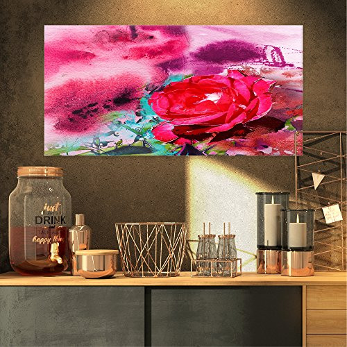 Designart Red Rose on Abstract Paper Canvas Artwork 32x16
