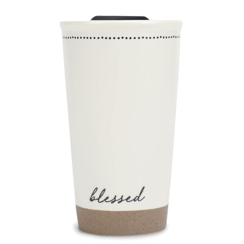Lighthouse Christian Products Pin Dot Classic White 12 ounce Ceramic Travel Tumbler Mug, Blessed