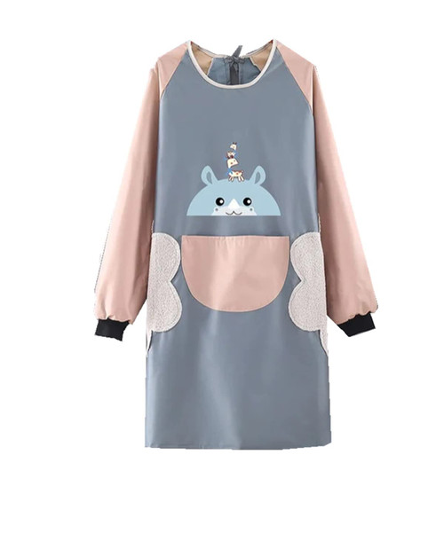 NAN Wind Women Kitchen Apron with Big Pockets,Long Sleeves Waterproof Apron for Cooking Baking Cleaning Work