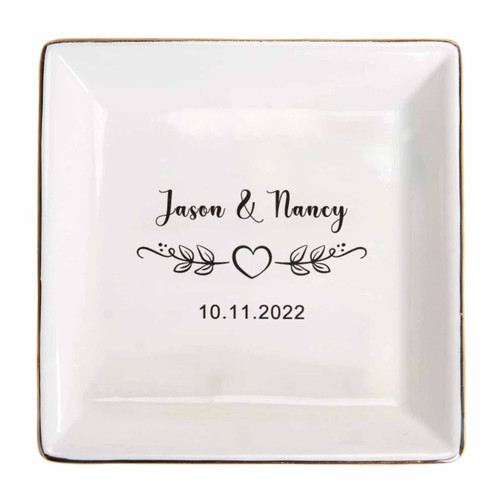 MyPupSocks Personalized Wedding Jewelry Dish Bride Ring Dish, Custom Engagement Jewelry Dish Bride Trinket Dish for Her Couple Engagement