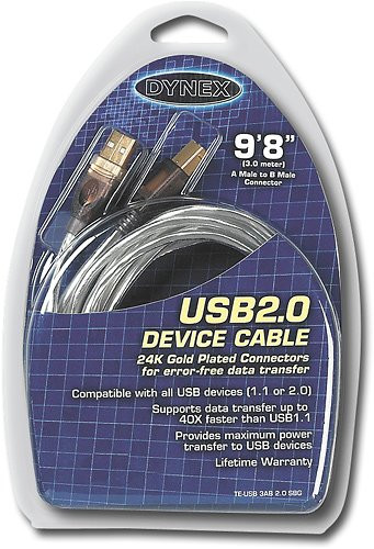 Dynex USB-A to USB-B 2.0 Peripheral Cable - 9'8"ft (3M)!