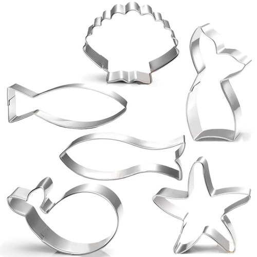 Kanntie 6-Piece Ocean Cookie Cutter Set with Mermaid Tail, Starfish, Seashell,Whale and Fish