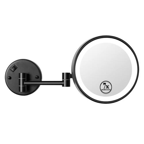 LANSI Makeup Mirror with Lights, Vanity Mirror with 7X Magnification Single Sided with White Light, Wall Mirror 8 Inch Led Magnifying Mirror for Bathroom, Black