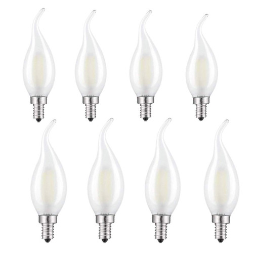 Lxcom Lighting LED Candelabra Light Bulb 4W Dimmable Filament LED 40W Equivalent Light Bulb E12 Base LED Candle Bulbs C35 Frosted Glass Flame Shape Bent Tip Daylight White 6500K, 8 Pack