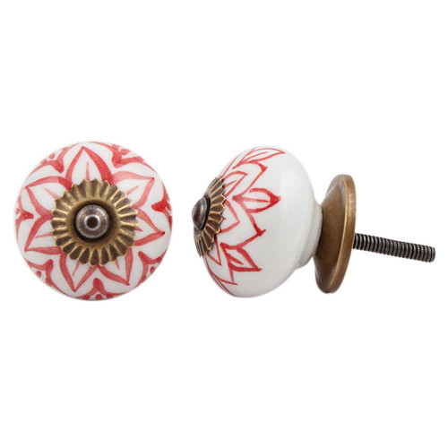 Indian Shelf 2 Pieces Modern Knobs | Lotus Cabinet Knobs Unique | Fancy Drawer Knobs Red | Dresser Knobs Girls Room Ceramic | Kitchen Cabinet Knobs and Pulls | Hardware Pulls for Cabinets and Drawers