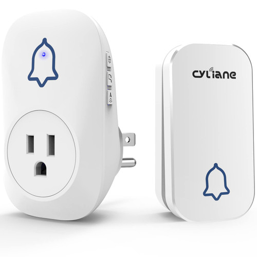 Wireless Doorbell,CyLiane Self-Powered Doorbell Chimes Kit,No Battery Required Push Button,Plug-Through Cordless Door Chime,Up to 1300ft Range with 58 Chimes,4-Level Volume & LED Light (White) Wireless Doorbell,CyLiane Self-Powered Doorbell Chimes Kit,No Battery Required Push Button,Plug-Through Cordless Door Chime,Up to 1300ft Range with 58 Chimes,4-Level Volume & LED Light (White)