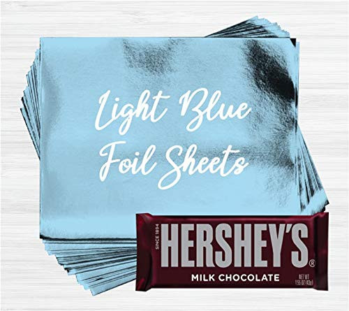 Light Blue Shiny Candy Bar Wrapper Foil Sheets for Over Wrapping Hershey's Chocolate Bars - 40 Sheets