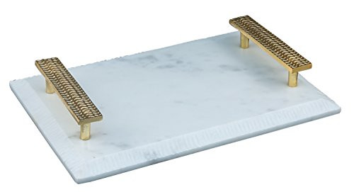 Thirstystone NMCGT17 Global Trek Rectangular Marble Tray with Golden Arrow Handles White