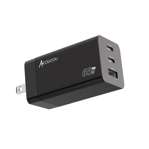 65W USB C Charger 3-Port GaN Fast Charging Block Compact Foldable USB Wall Charger with 5ft Type C Cable for MacBook Pro/Air, Dell XPS, Phone 14/13, i-Pad Pro, Galaxy S23, Pixel 7