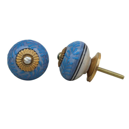Indian Shelf 2 Pieces Pull Door Knob | Leaf Drawer Pull | Knob Hardware Blue | Kitchen Door Knobs for Cabinets Ceramic | Kids Drawer Knobs | Furniture Knobs for Dresser