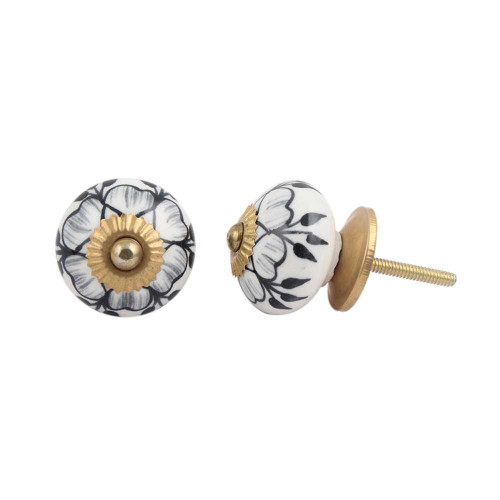 Indian Shelf 2 Pieces Kitchen Drawer Pulls and Knobs | Buttercup Dresser Pull | Shabby Chic Knobs Black | Kitchen Cabinet Hardware Knobs Ceramic | Bathroom Drawer Knobs | Cute Dresser Knobs