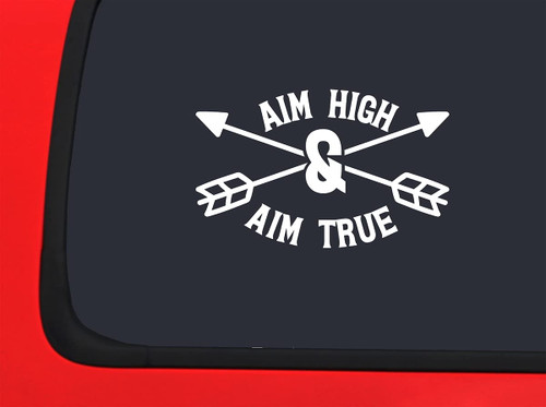 Car Sticker Aim High Aim True Archery Bow and Arrow Game Sport Car Window Decal Sticker White 7 Inch